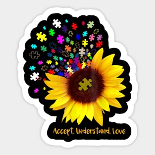 Sunflower Accept Understand Love Autism Awareness Sticker